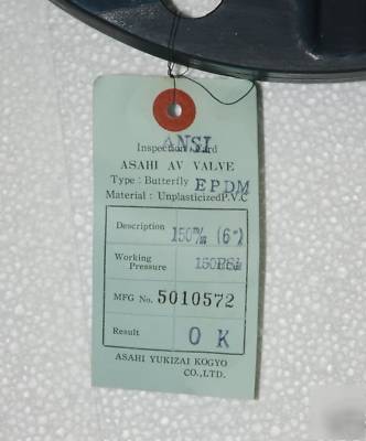 Asahi type 57 butterfly valve - 6â€ pvc body, epdm seals