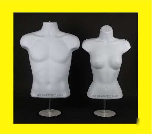 Torso male + female (waist long) w/ base mannequin wht