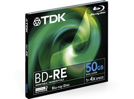 5 tdk bd-re 50GB blu-ray rewriteable blank discs &cases
