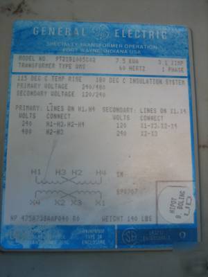 Ge transformer 7.5 kva 240 x 480 120/240 v 7.5KVA 1 ph
