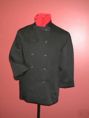 10 button black chef coat w/blk buttons (2XL-4XL)