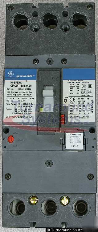 Ge SFHA36AT0250 circuit breaker, 225 amp rating plug
