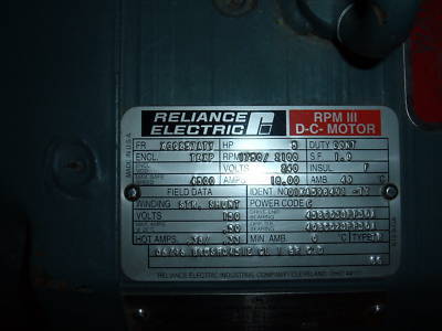 Reliance electric rpm iii 5 hp large dc motor encoder