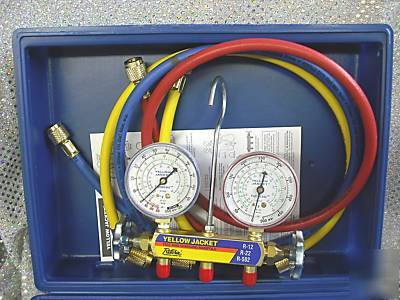 Yellow jacket gauge set, R12, R22, R502 w/36