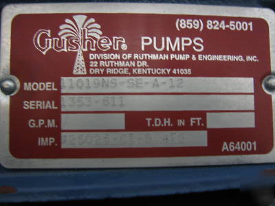 Gusher coolant pump 11019NS-se-a-12 serial 1353-611