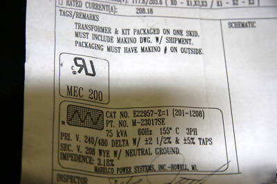 Qty. 2--75 kva marelco transformers *perfect condition*