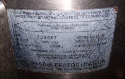  commercial in sink erator garbage disposer base unit