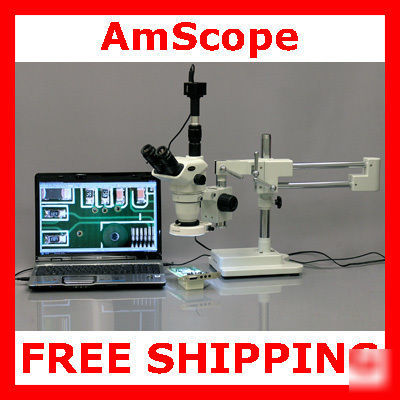 2X-45X stereo boom microscope, 80 led light + camera