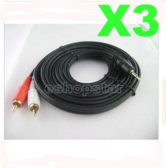 3X 10 ft stereo plug to 2 rca male y adapter cable