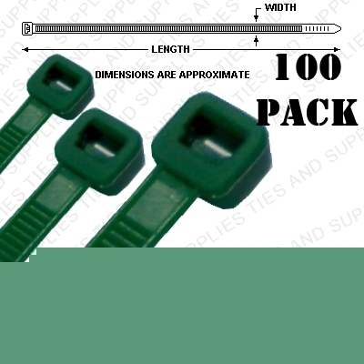 100 pack - 200MM x 4.8MM green cable ties zip tie wraps