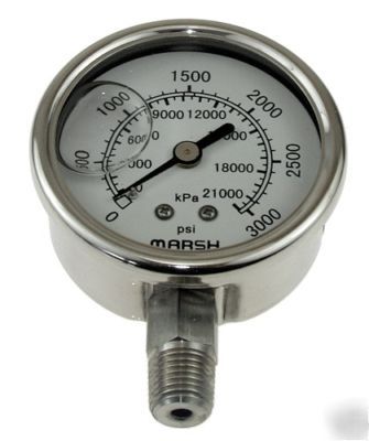 Marsh 3000 psi liquid filled pressure gauge/meter #303