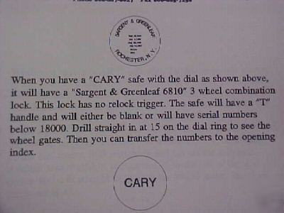 Technical info. on cary safes safeman, locksmith 