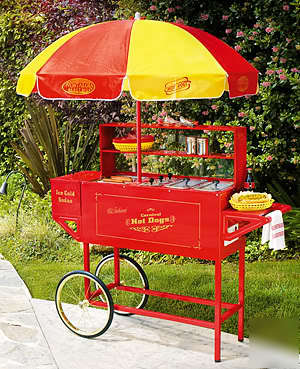 Carnival hot dog cooker stand cart w/ umbrella