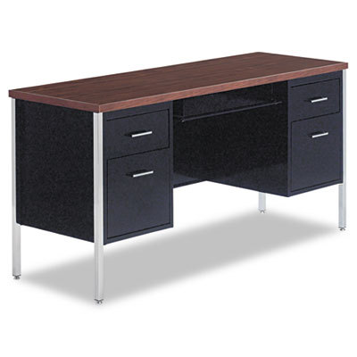 Double pedestal steel credenza walnut/black