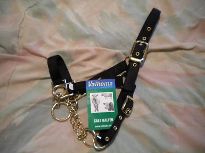 New valhoma calf halter w/chain-black- -horse tack