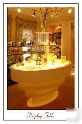Unique lighted presentation table &glass shelving units