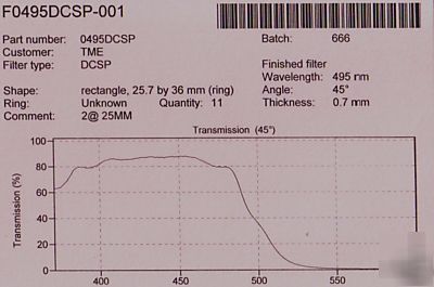Optical filter dichroic 495DCSP 25X36 beamsplitter @45