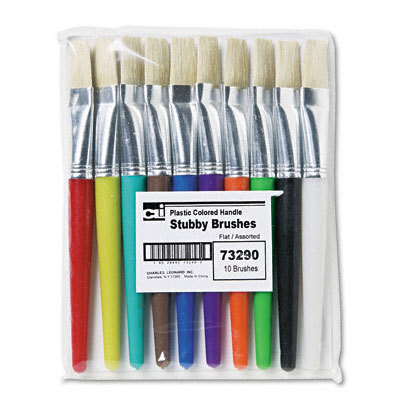 Flat nat bristle stubby plastic handle ass sizs 10 /set