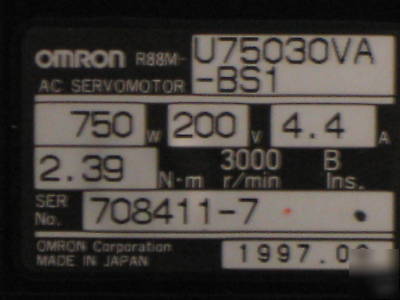 Omron R88M ac servo motor R88M-U75030VA-BS1 750 watt