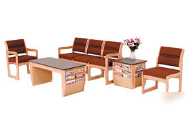 Single chair with arms medium oak blue vinyl