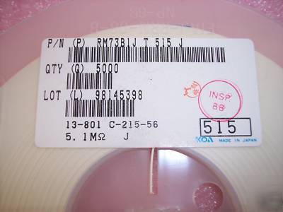 50K RM73B1JT515J koa chip resistors 5.1 meg ohm 5% 0603