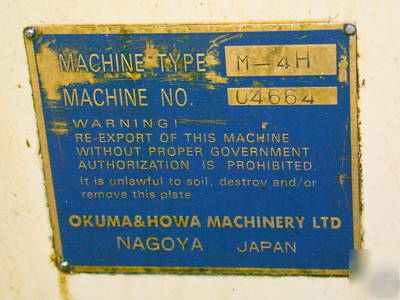 Okuma & howa cnc horizontal milling machine millac m-4H