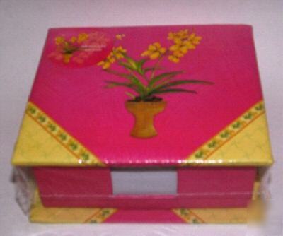New memo pad lift top box 400 sheets flowers pink