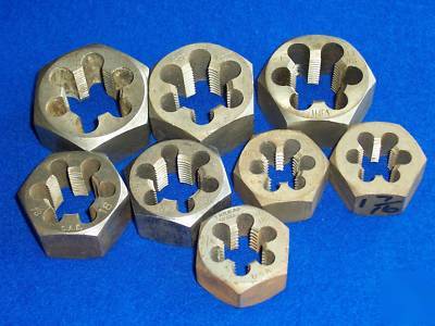 8 assorted dies, ace, threadwell, gtd, used, good cond.