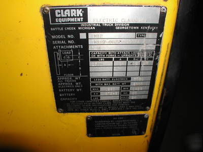Clark TM12 3 wheel sitdown electric forklift lift 