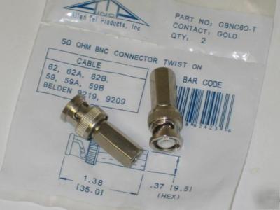 New bnc 50 ohm twist-on plug connector GBNC60-t qty-8 - -