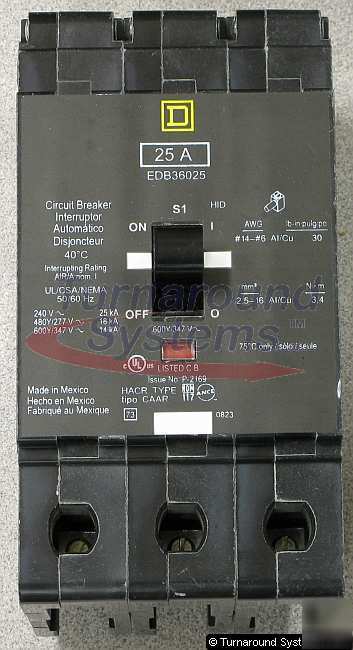 New square d EDB36025 circuit breaker, 25 amp, 