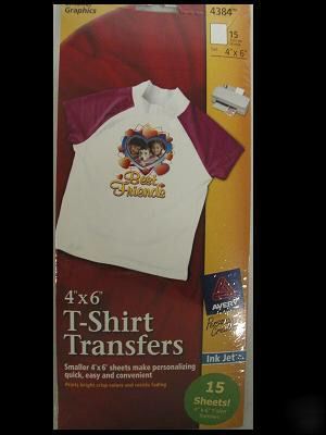 Avery 4384 light 4 x 6 t-shirt transfers qty 4 packs