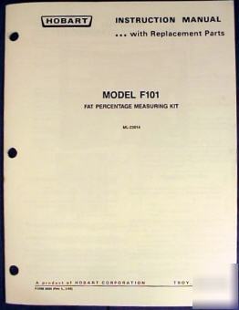 Hobart fat percentage measuring kit model F101 manual