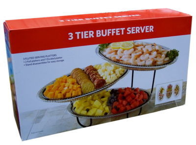New 3 tier buffet server stand & three serving platters