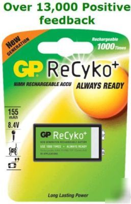 Recyko 9V PP3 rechargeable block battery MN1604 6LR61