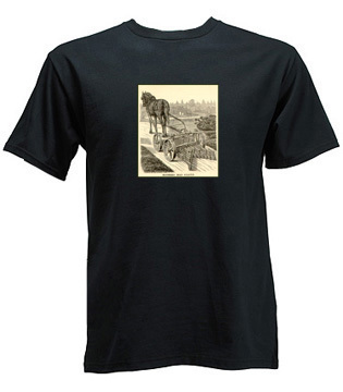 Horse drawn road scraper in 1873 construction art shirt