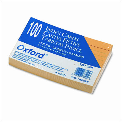 Ruled index cards, 3 x 5, canary, 100 per pack