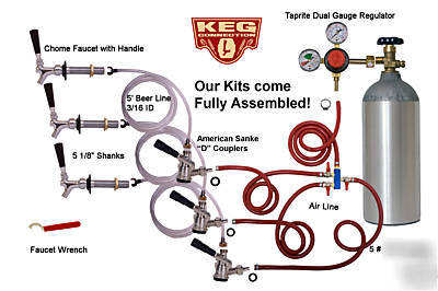 Kegerator kit, 3 faucet fridge , draft beer,5# CO2 tank