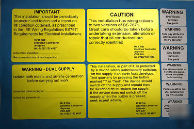 Electrician 17TH edition BS7671 labels set personalised