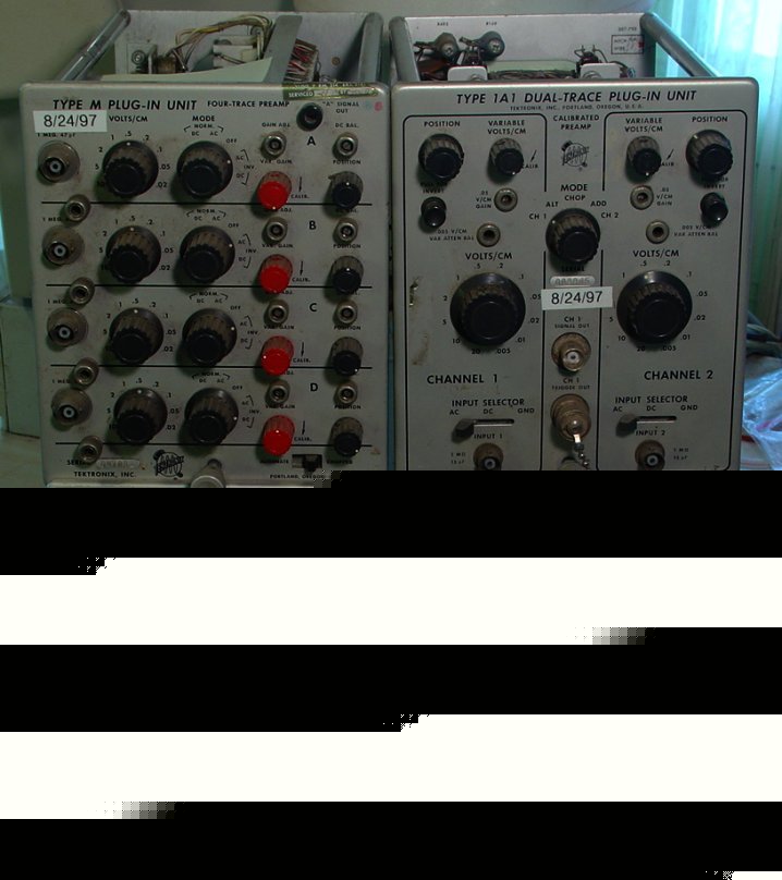 (1) lot of early (500 series?) tektronix scope plugins
