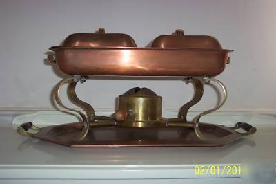 Copper double chafing pan with tray