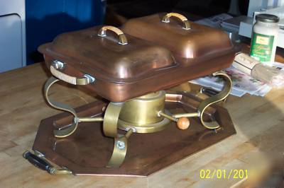 Copper double chafing pan with tray