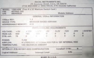 Racal 1260-45B 407052-102 two 4X32 matrices switch card