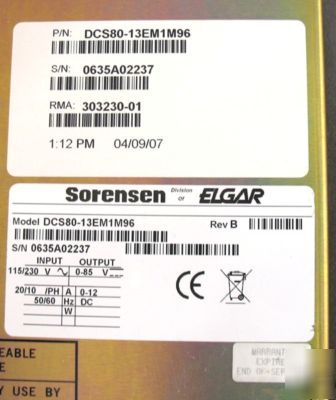 Sorensen DCS80-13EM1 programmable power supply