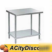 24X24 stainless worktable w galvanized legs, undershelf