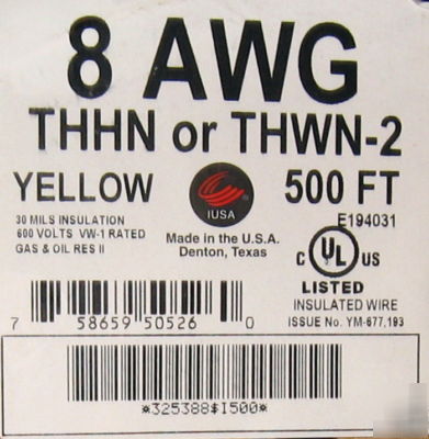 Thhn/thwn 500 ft. #8 awg strand copper wire- yellow