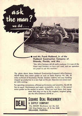 1953 allis-chalmers ad-40 grader, hubbard contr, fla