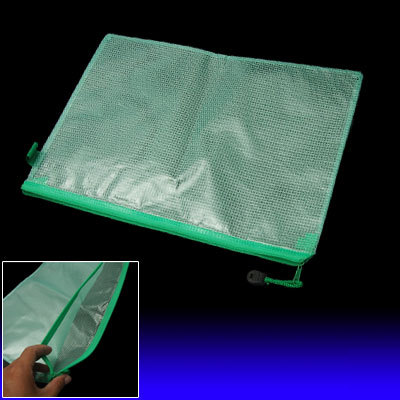 Green clear plastic file document zipper closure folder