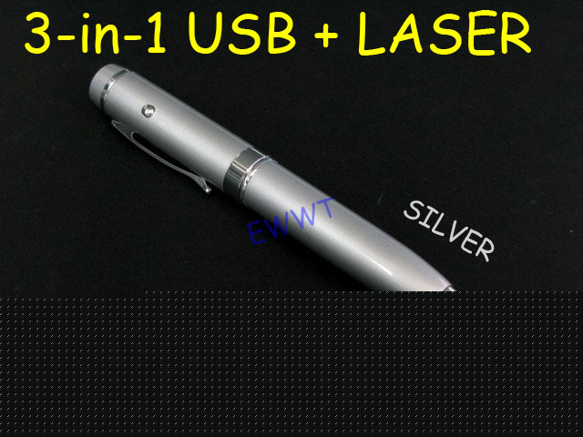 Silver ball pen + laser pointer + 1GB usb flash memory