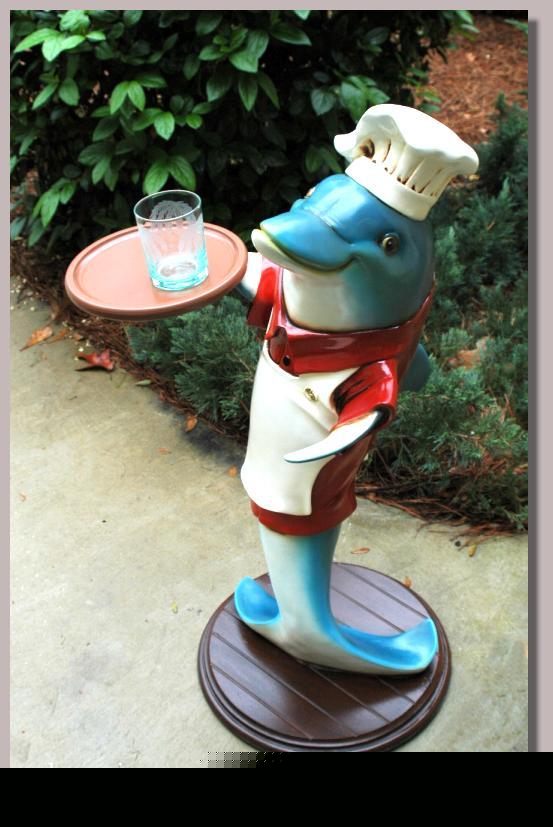 Dolphin butler waiter statue server chef old sty& tray
